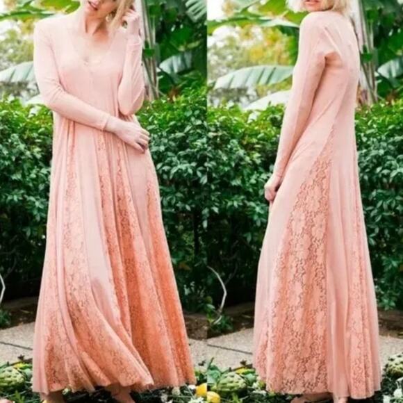 We Are HAH (Hot As Hell) Mama C Long Sleeve Copper Rose Sheer Lace Maxi Dress - Picture 2 of 11